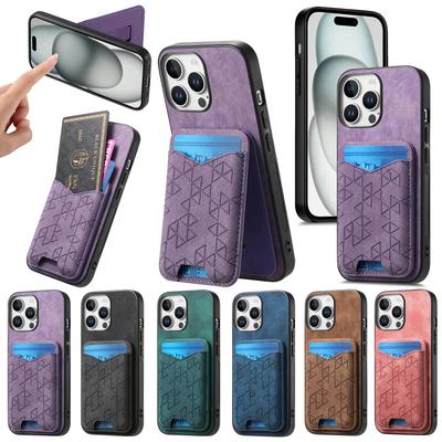 Vertical Cards Solt Wallet Leather Case For iPhone 16 Pro Max 15 Plus 14 13 12 11 SE 2025 Vintage Bag Pocket Stand Holder Cover