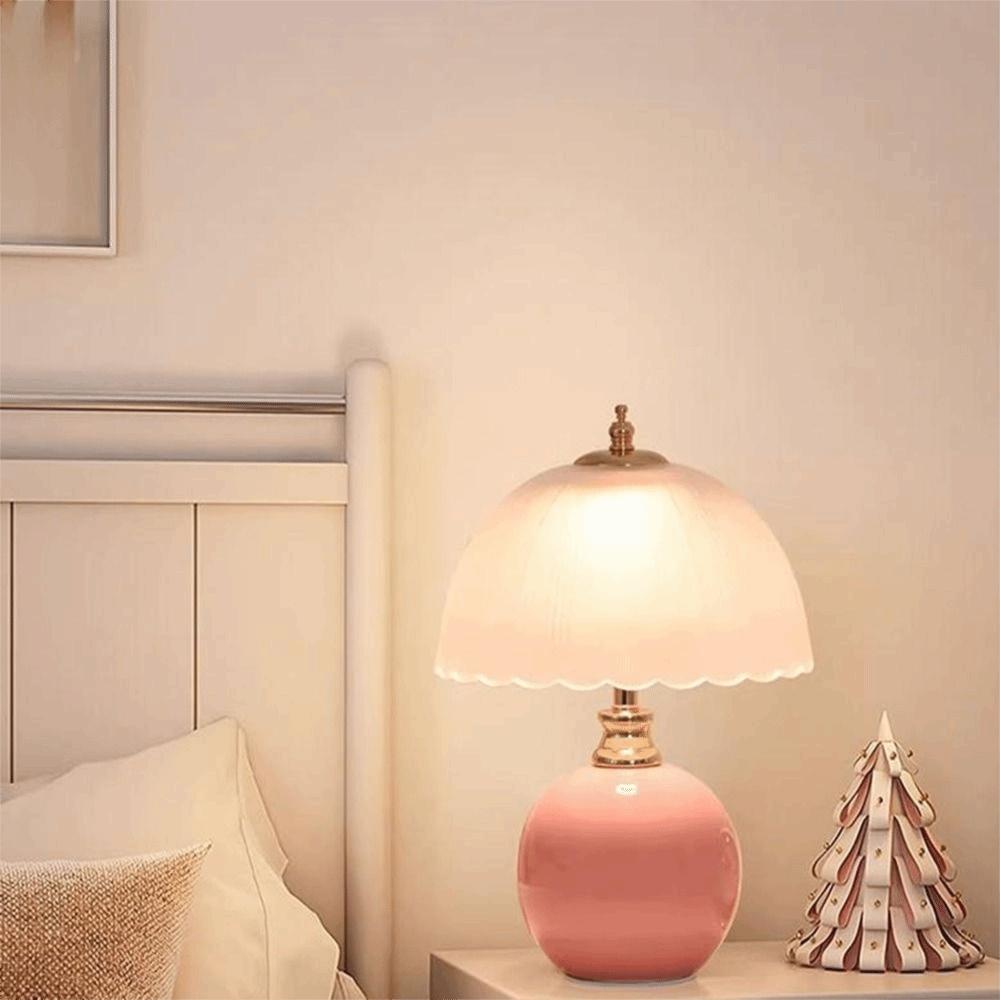 Ceramic Base Flower Bud Table Lamp Glass Cover Bedside Lamp Modern Ambient Light  Bedroom