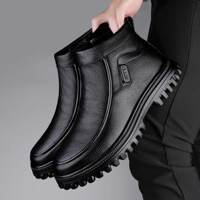 Mode Herren Winter Plüsch Schneestiefel Echtes Leder Herren Basic Stiefel Seitenreißverschluss Herren Outdoor Schuhe Hohe Qualität Handgefertigt Low Top Schuhe