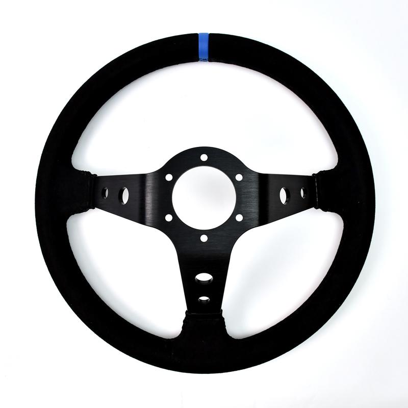 TIYPEOR 350mm Suede Steering Wheel Black Deep 90mm Steering Wheel
