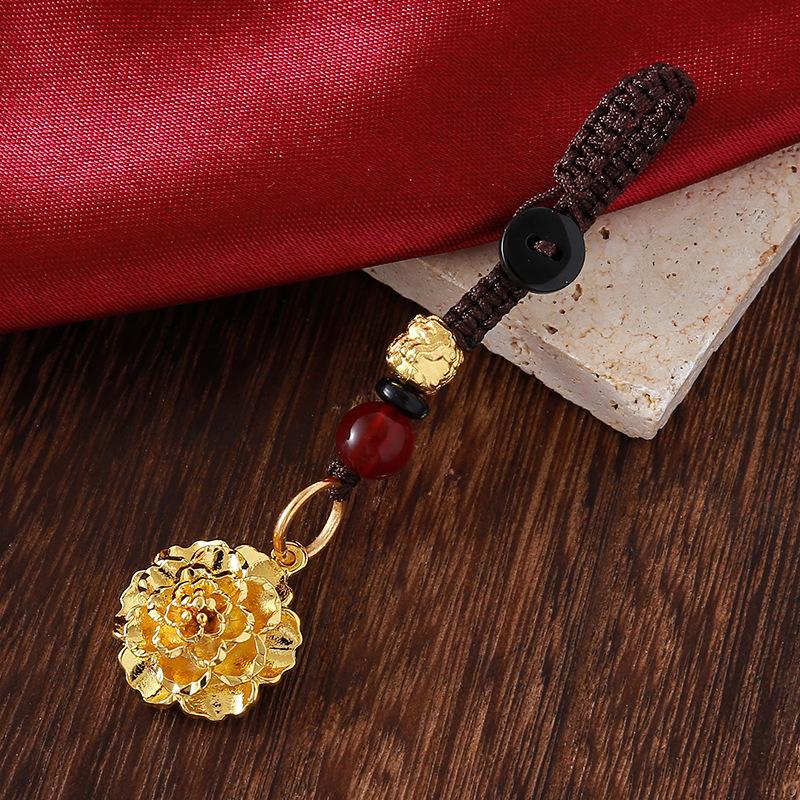 Vintage Gold Plated Brass Car Keychain Hollow Gourd Keychain Bag Charm Lucky Key Ring Jewelry