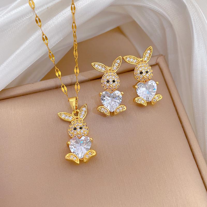 Full of Zirconium Exquisite Wind Copper Micro-inlaid Earrings Necklace Set Combination