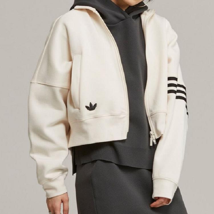 adidas Originals Trefoil Logo High Collar 3-Stripe Zip-Up Sports Jacket Women Jacket Miracle-White IB7316