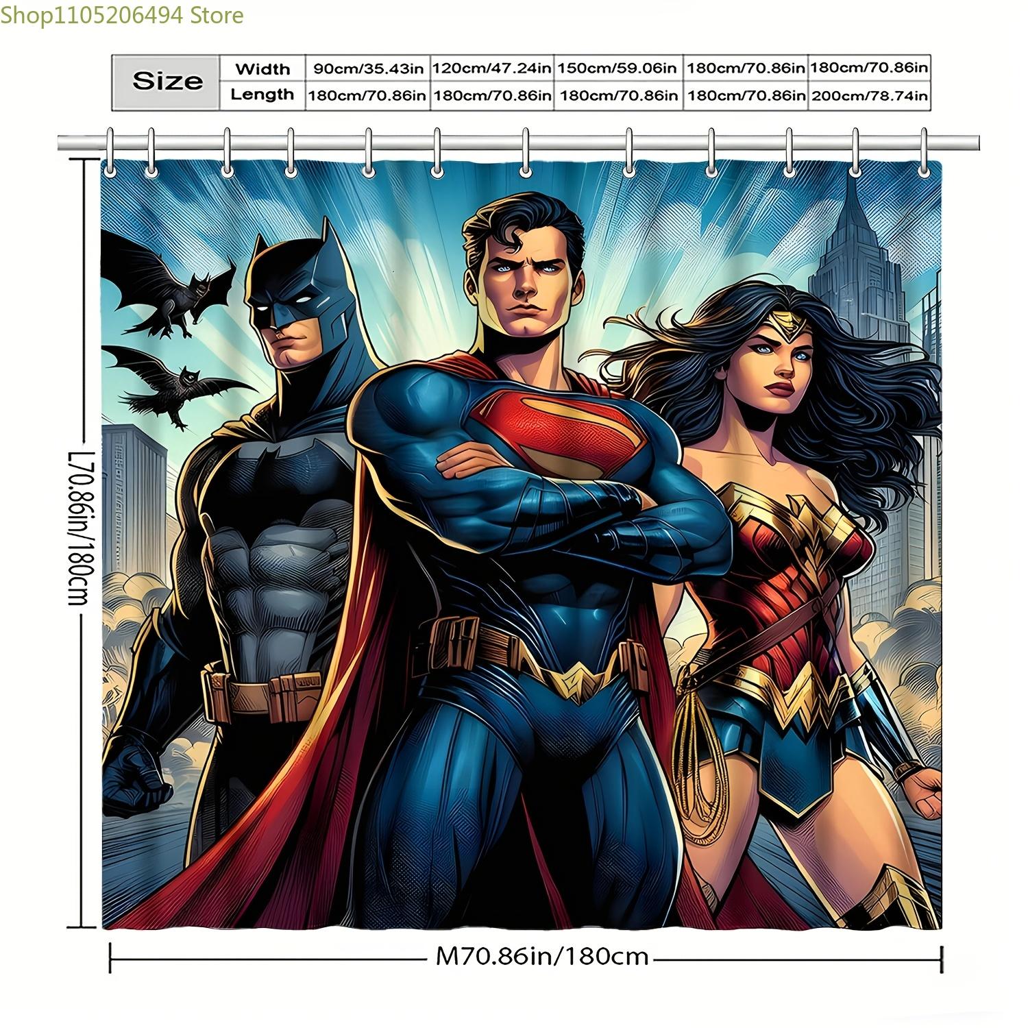 

Warner 1pc Cartoon Pattern Printed Shower Curtain | Batman Superman Wonder Woman - Privacy Bath Curtain, Home Partition Door C 90x180cm
