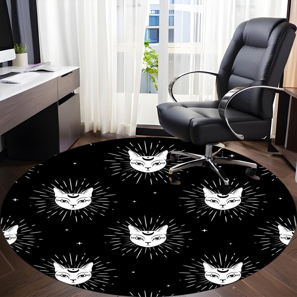 1PC Cat Moon Office Round Area Rug, Indoor Mat Suitable For Office, Under Office Chairs Bedroom Living Room Home Decor, Room Deco 194
