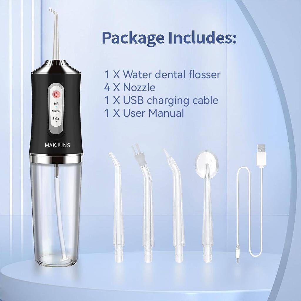 Water Dental Flosser Teeth Pick Portable Cordless Oral Irrigator Rechargeable Travel Irrigation Cleaner 3 Modes 4 Jets IPX7 Waterproof Electric