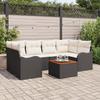 7-Piece Garden Canapés with Black Cushions Poly Rattan Acacia, 2-Seater Garden Sofa with Black Rattan Cushions 3347404