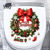 Waterproof Seasonal Wall Decor Christmas Wreath Toilet Decal, Merry Bow Seat Sticker, Self Adhesive Lid Decal Tank Decals, Self-Adhesive Bathroom