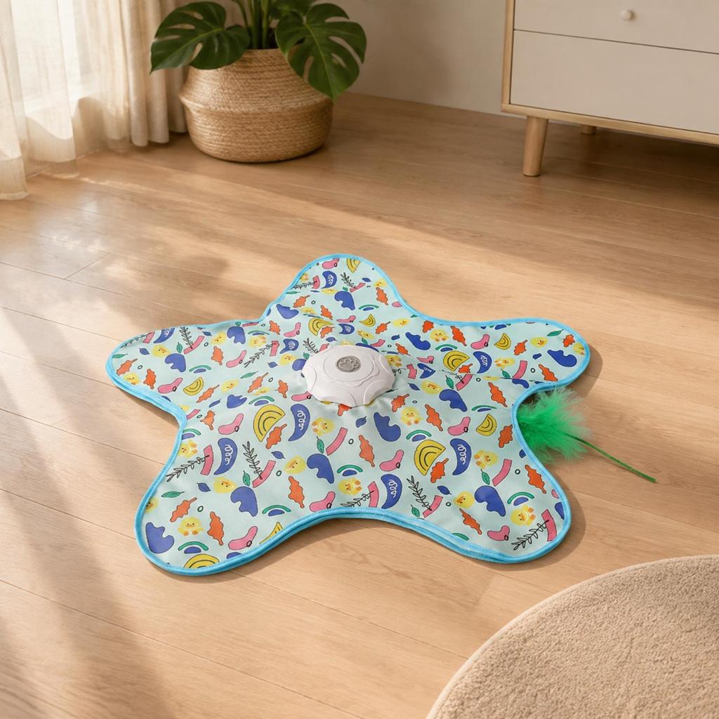 StarShaped Play Activity Mat Toy Interactive Rotating Feather Chaser Cat Automatic for Cats,