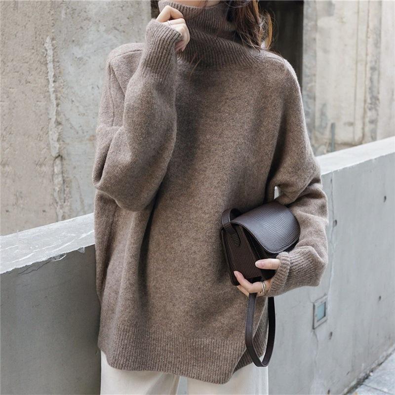 Women's High-End Solid Color Knit Turtleneck Sweater - Autumn/Winter Casual Slim Fit Top.