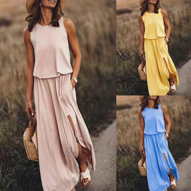2025 Summer Sleeveless Lantern Slit Dress - European & American Style