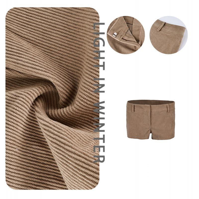 Ropa de Mujer Nueva Primavera/Verano Pantalones Cortos Mini de Pana Marrones de Cintura Baja Para Niñas