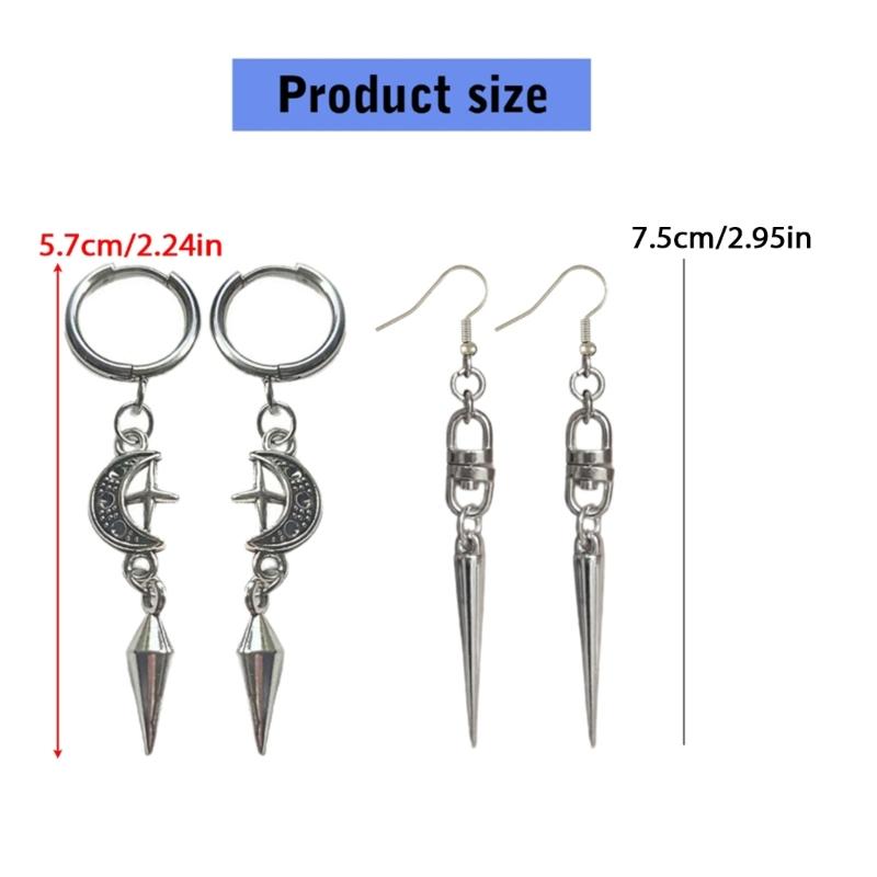 Gothic Spikes Earrings with Moon and Star Pendant Comfortable Ear Hoops Stylish Punk Accessories for Women Man
