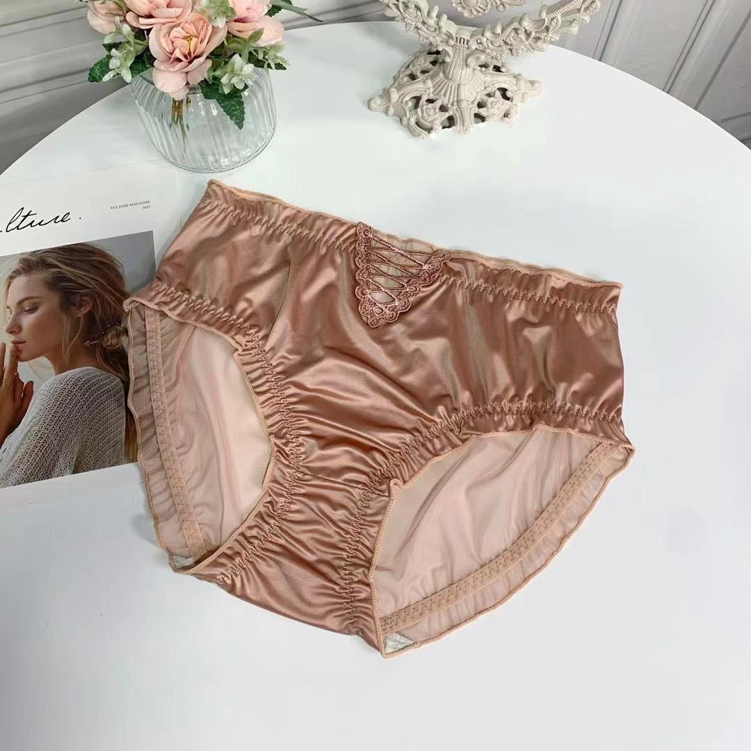 

Атласные кружевные трусики большого размера, бесшовные трусы, женские трусы из ледяного шелка, женское нижнее белье весом 100 кг onesize абрикосовый
