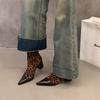 Winter Damen Spitzzehen Stiefeletten Mode Dicke Absatzschuhe Prägnanter Leopardenmuster Kurze Damenstiefel