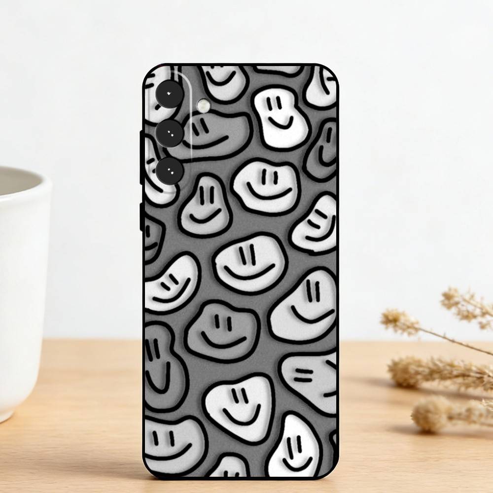 C-Cute Smile A-Art Handyhülle für Samsung Galaxy A73, A72, A71, A70, A53, A52, A51, Andere Weiche Schwarze Hülle