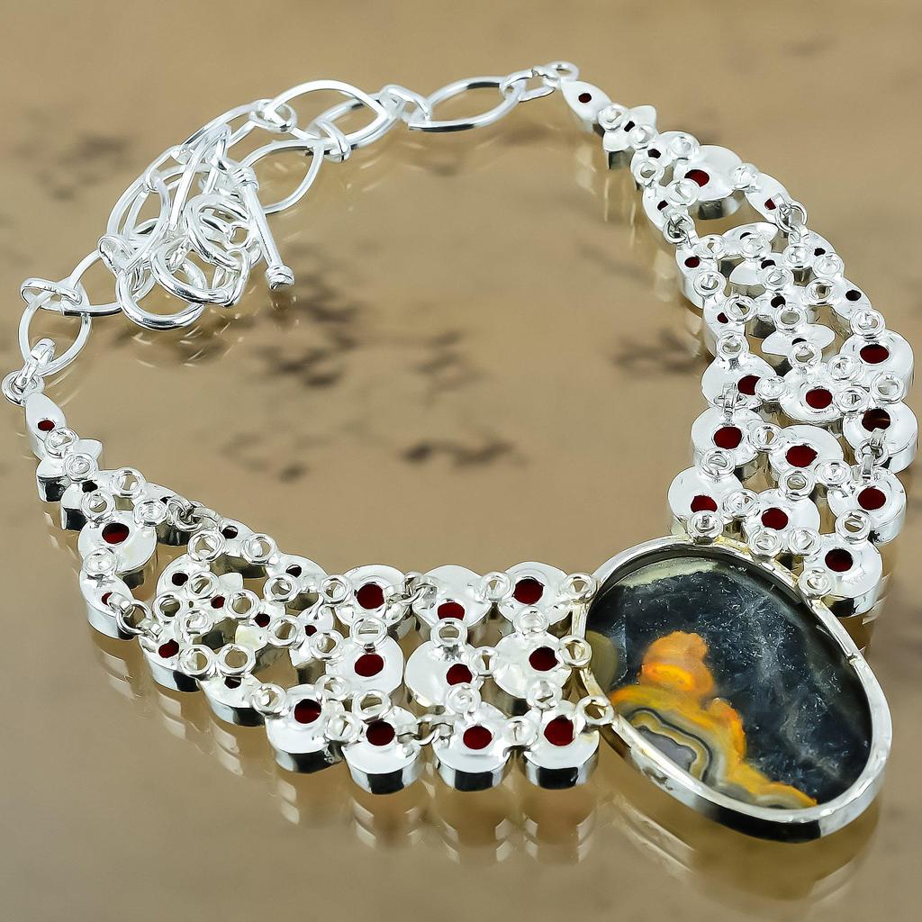 Natural Bumble Bee Jasper Gemstone Chain Adjustable Necklace 925 Sterling Silver