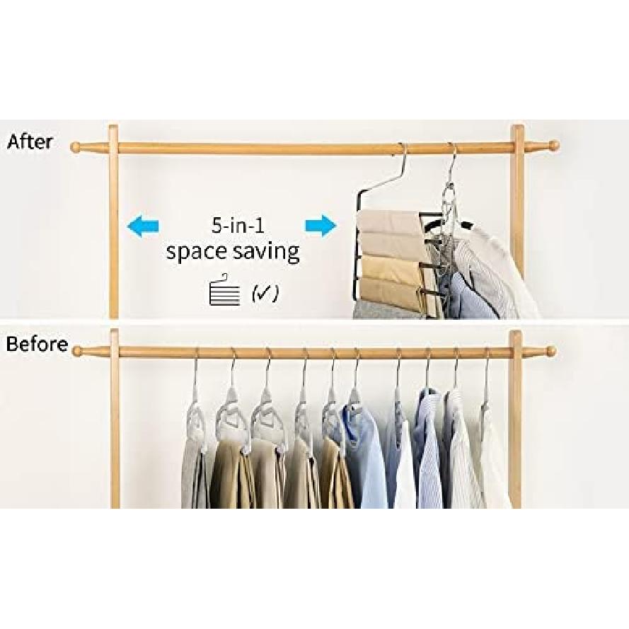 Nature Smile Pants Hangers 3pack, Heavy Duty Multi Layers Space Saving Slack Hangers,Non Slip 5 Tier Open-Ended Pants Hanger Closet Storage Organizer