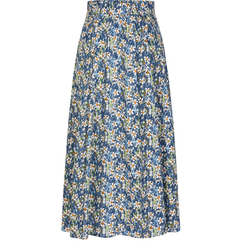 JUZUI Floral Cotton A-Line Midi Skirt L