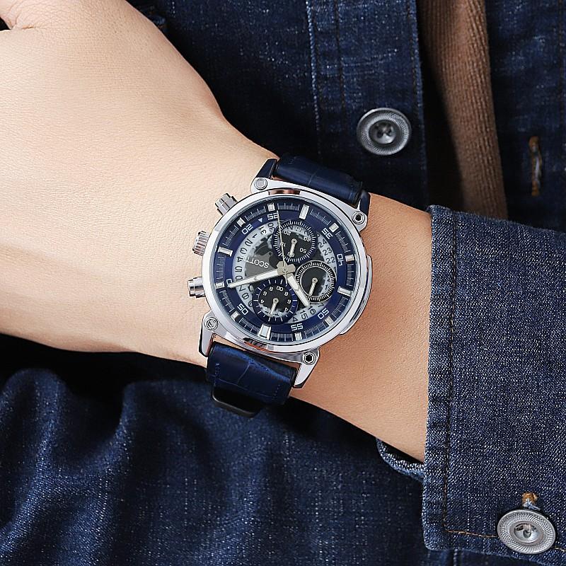 Fashion Large Dial, Personalized Domineering Watch, Men S Belt Temperament, Three-Eye Multi-Functional Men S Watch