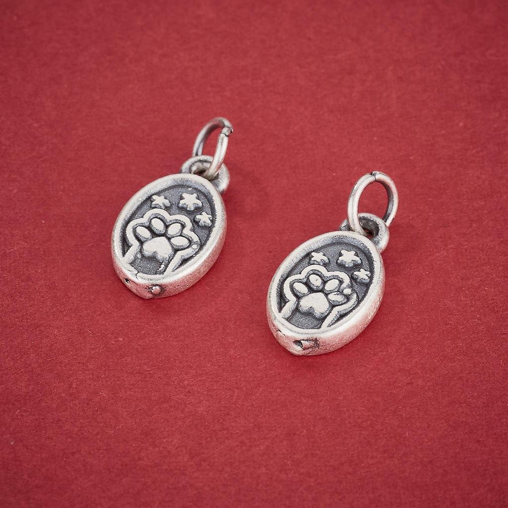 S999 Sterling Silver 'Fa' Cat Paw Pendant for DIY Beading, Bracelet, and Necklace Accessories.