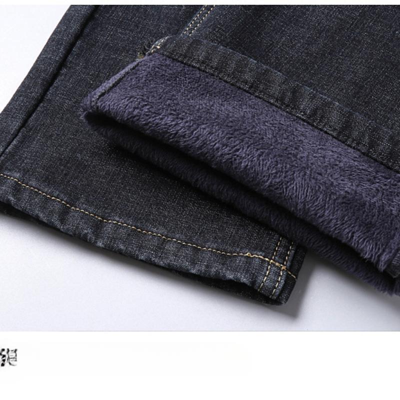 Elastic Autumn and Winter Models of Padded Thickened Jeans Men's Loose Straight Slim Warm with Velvet Casual Trousers