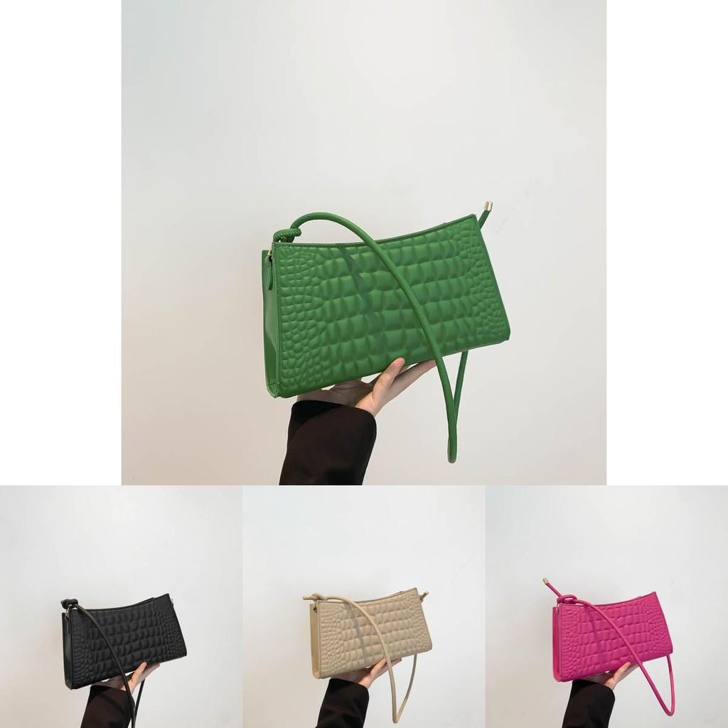 Trendy Black Khaki Rose Red Green White Pu Underarm Bag Versatile Daily Use Small Square Handbag