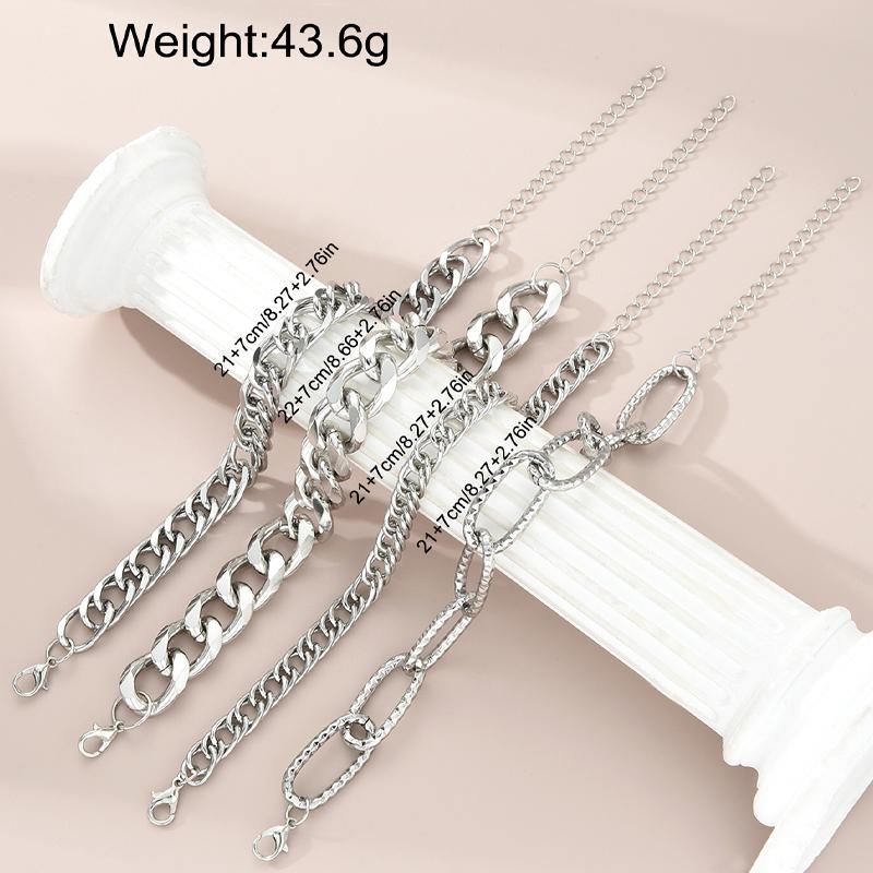 4pcs Set Punk Thick Cuban Link Bracelets Simple Chunky Exaggerated Stacked Chain Bracelet For Women Fashion Daily Wear Jewelry