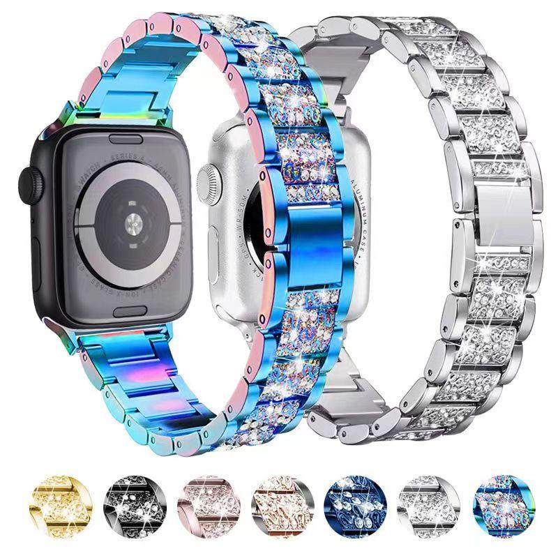 Luxury Bling Diamond Strap for Apple Watch Band 40mm 45mm 44mm 41mm 42mm 38mm Metal Belt for Iwatch Series 7 SE 6 5 4 Women Bracelet