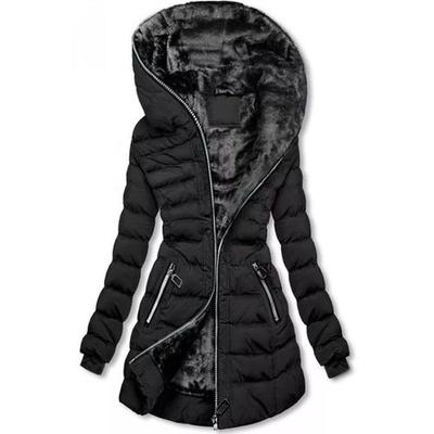 Women's Long Sleeve Hooded Zipper Pockets Parkas Mid-length Cotton Clothes Down Jacket