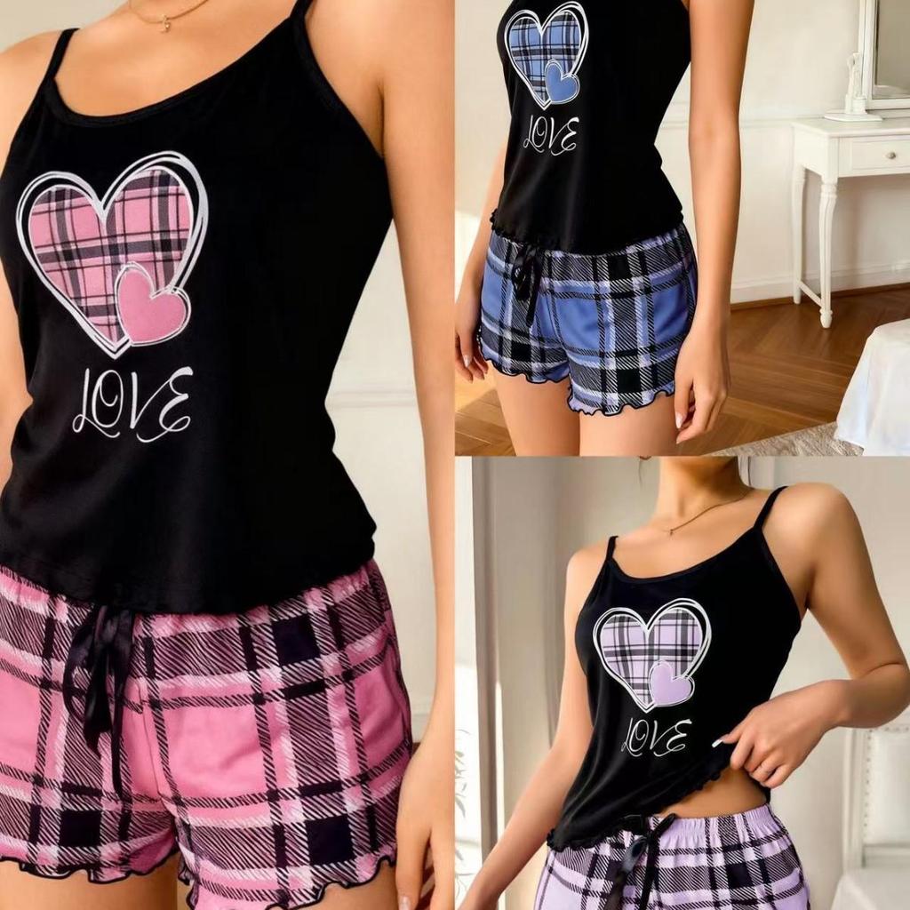 European & American Style Women's Milk Silk Pajama Set: Sexy Camisole and Shorts with Print Design.