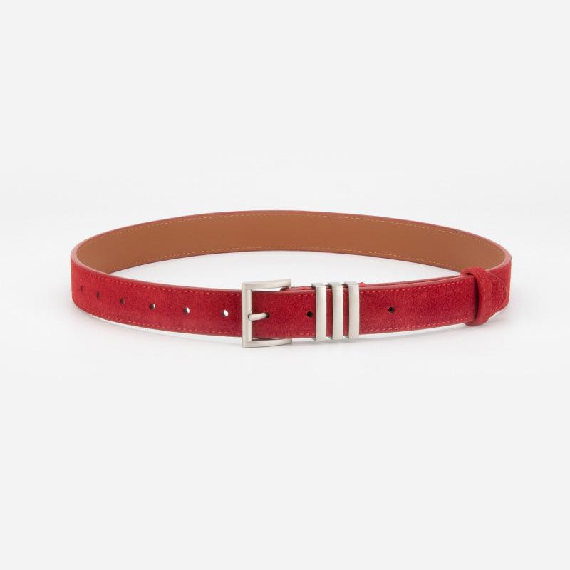 Belt Niche Ladies Suede Leather Belt Suede Silver Pin Buckle Pants Suit Cowhide Belt