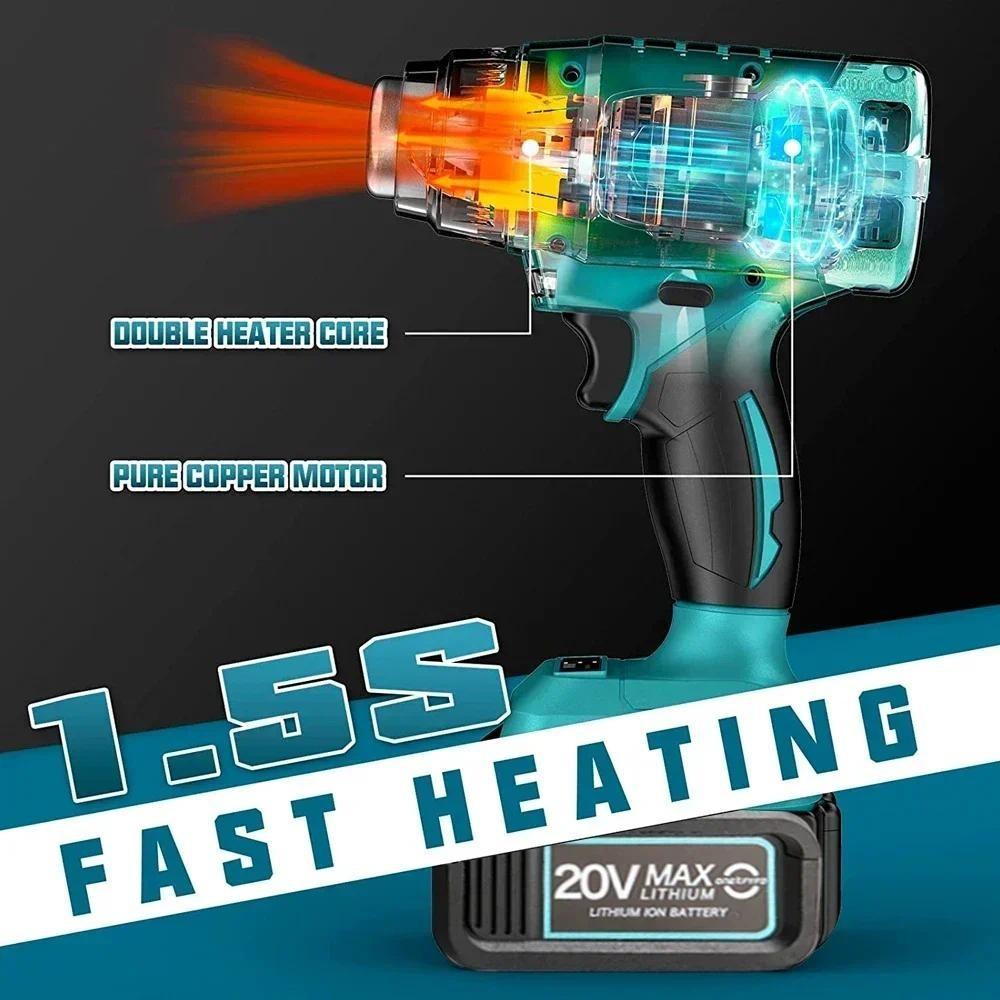 300W Cordless Handheld Hot Air Gun Machine Lithium Rechargeable Heating Equipment Portable Car Film Baking Gun