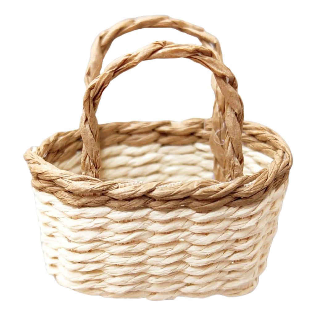 Miniature Dollhouse Woven Basket 1/12 Scale for Dollhouse Playset Wickerwork Handcrafted Wicker Punnet