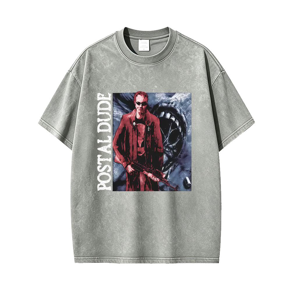 Postal Dude I Regret Nothing Vintage Washed T-shirt Men Women Horror Gothic Rock T Shirts Men's Casual Retro Oversized T-shirts
