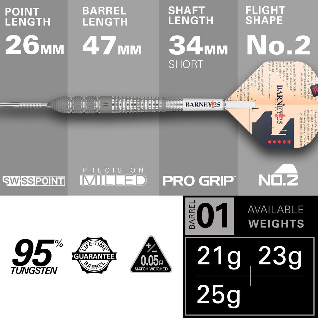 Target Darts Raymond Van Barneveld RVB 25 Year Edition 25G Tungsten Swiss Point Steel Tip Dart Set 95%