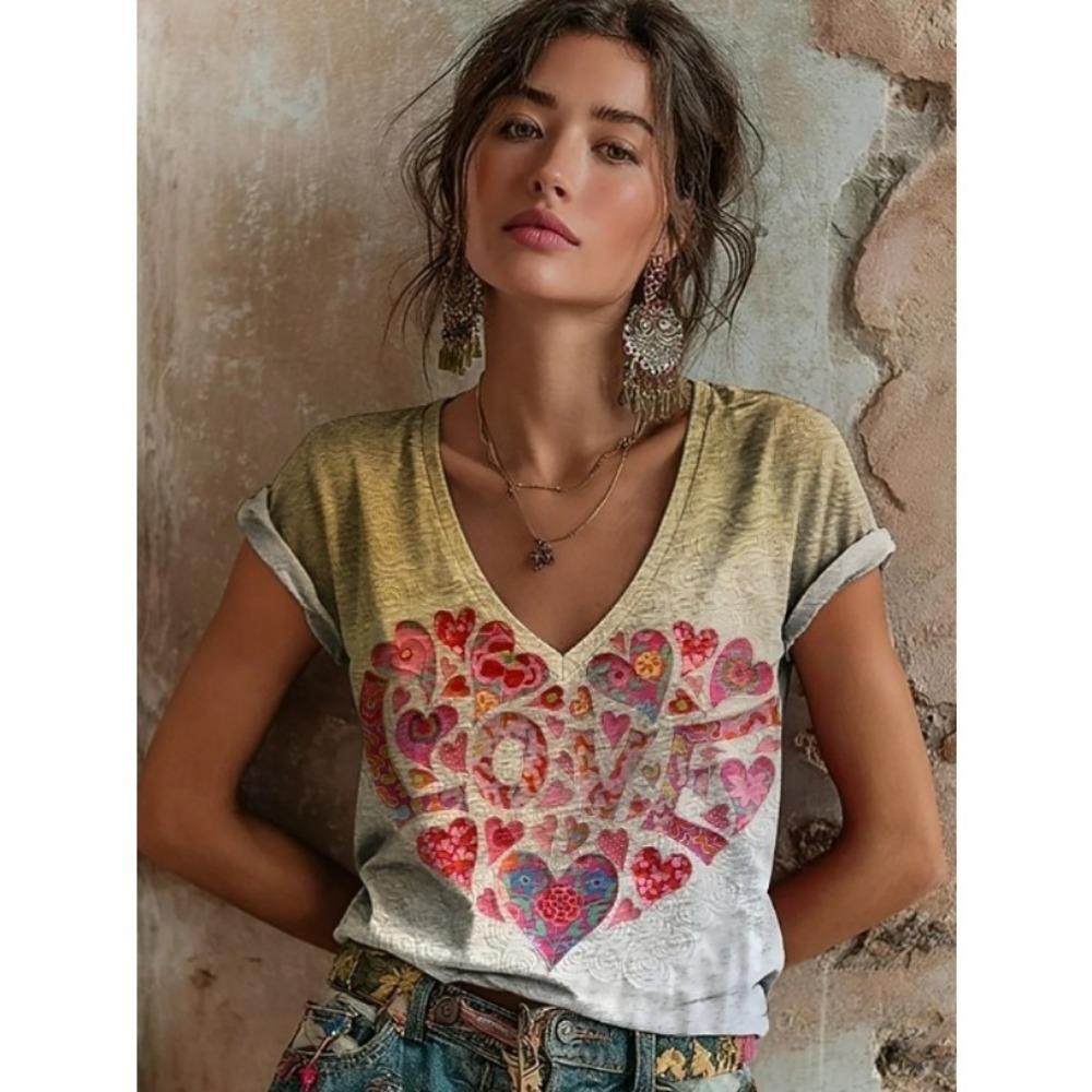 Europa und die Vereinigten Staaten Frühling und Sommer neues Damen Basis-T-Shirt einfarbig V-Ausschnitt Spleiß