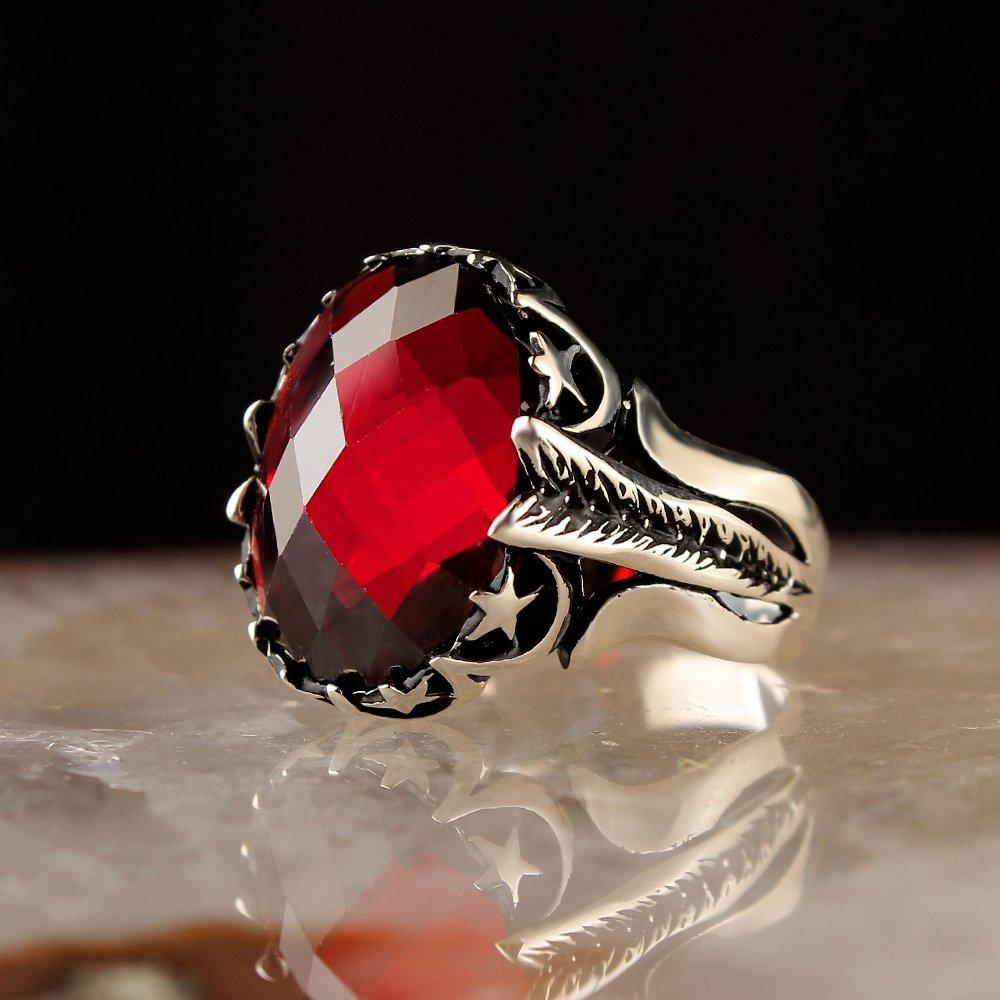 

Kırmızı Renk Zirkon Taşlı Ayyıldızlı 925 Ayar Gümüş Yüzük 11