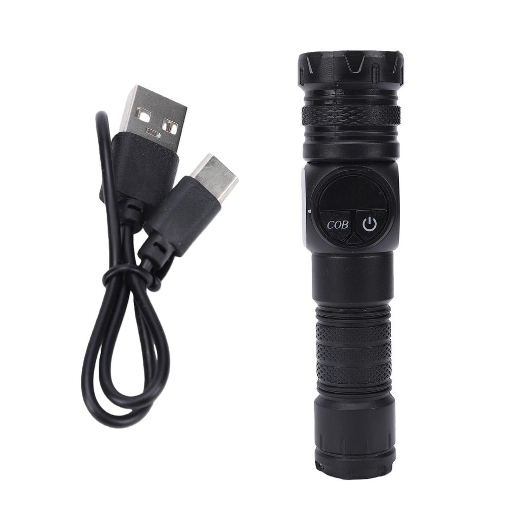 Rechargeable Flashlight High Luminous Flux Daul Light Source Telescopic Zoom Flashlight with Magnetic Base for Camping