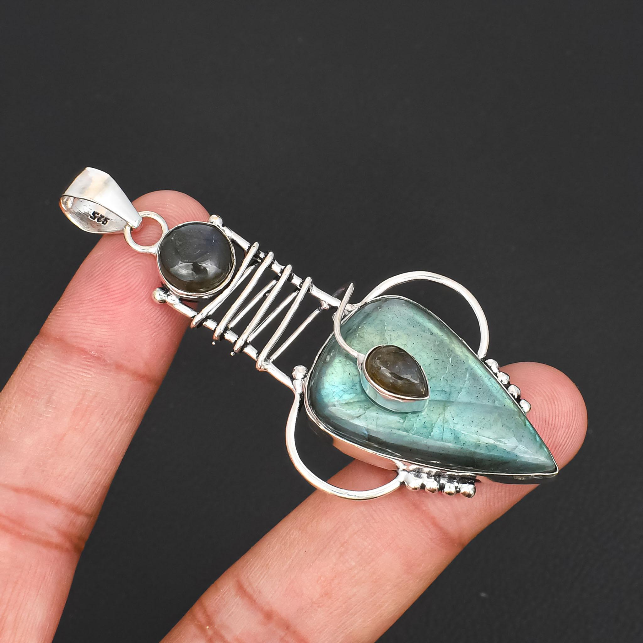 

925 Sterling Silver Plated Labradorite Pendant for Women, Handmade Natural Gemstone Pendant Teardrop Labradorite Jewelry Gift for Her