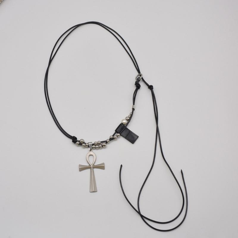 Lederseil Titanstahl Halskette Kreuz Anhänger Choker Kette Lange Pulloverkette Partner Schmuck Ornament Damen Mädchen