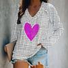Spring V-Neck Long Sleeve T-Shirt Digital Print Loose Fit Women's Style Valentine's Day Special Edition Fashionable Casual Top