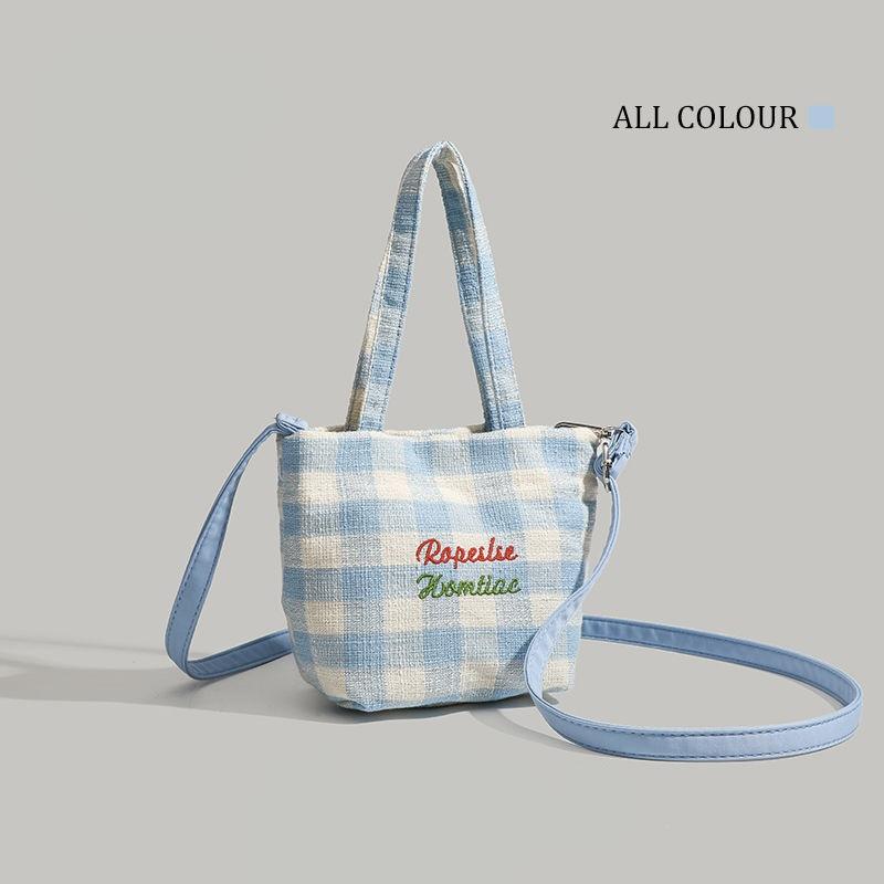 Large capacity daily commute extracurricular small fresh sweet lively versatile embroidered plaid shoulder messenger bag