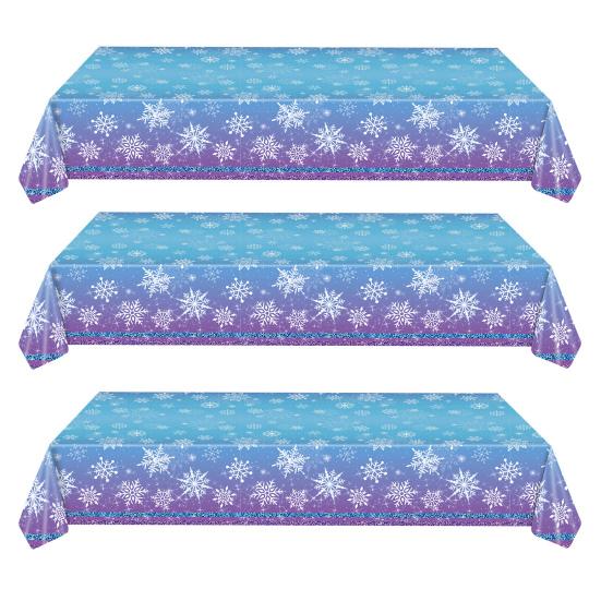 Yousheng Disposable Tablecloth Waterproof Snowflake Tablecloth Sparkling Winter Theme Table Cover for Christmas New Year Parties