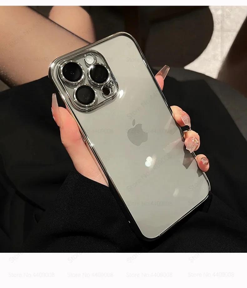 Fashion Camera Lens Protection Cases For iPhone 15 14 13 12 11 Pro Max 8Plus X XS 7 Plating Clear Soft Silicone Shockproof Cover