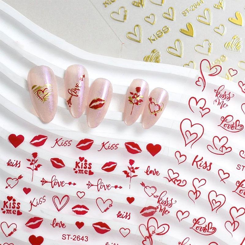 Adesivi per Unghie di San Valentino: Disegni di Labbra Sexy, Cuori, Rose e AMORE