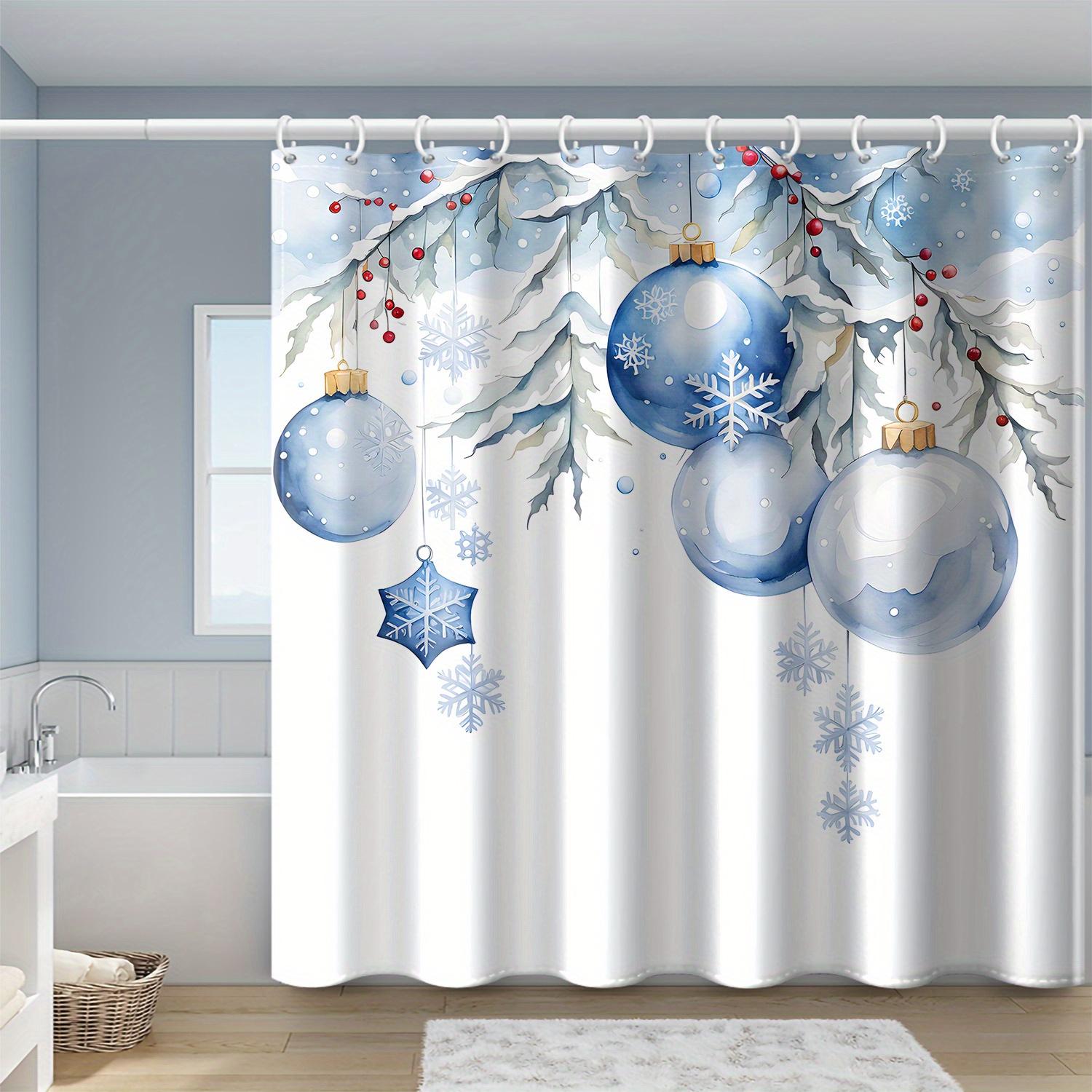

Рождественская синяя шторка для душа с принтом снежинок, высококачественная полиэстеровая ткань с крючками 48x72inch 120x180cm белый