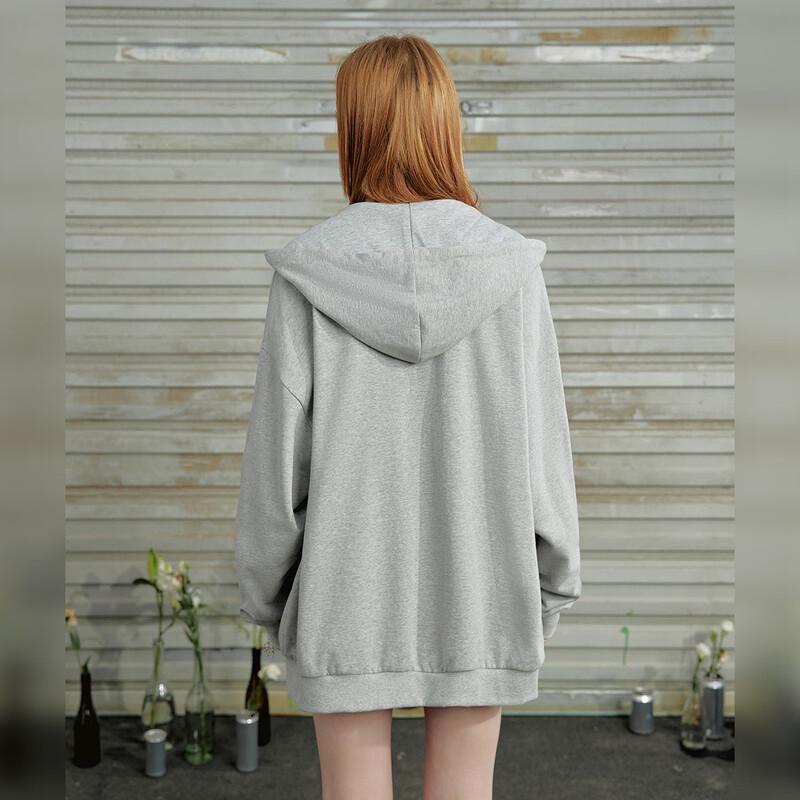 UNIFREE Women's Retro Dog Print Double-Zip Hooded Sweatshirt