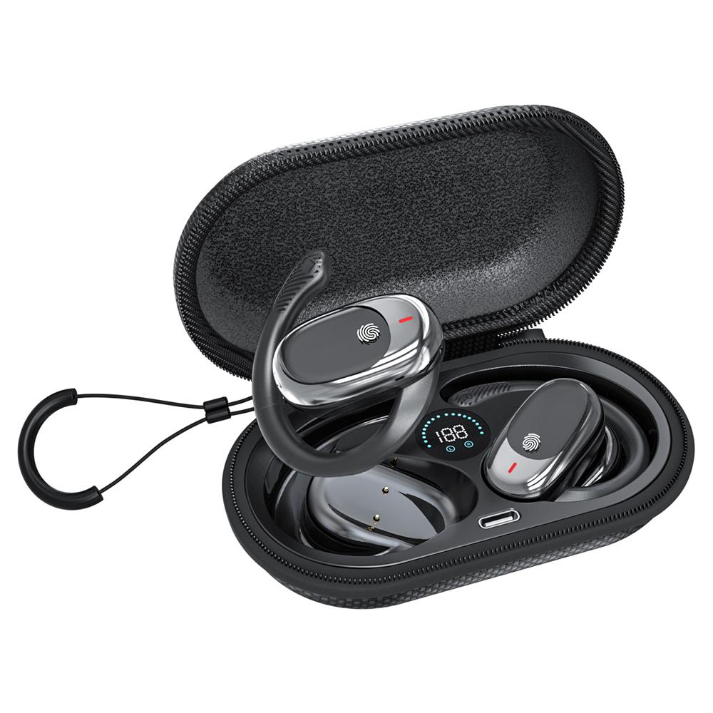 

QH-006 OWS Bluetooth-compatible Earphone Rotatable Ear Hook Sports Headset with Nylon Hard Shell Charging Case Black