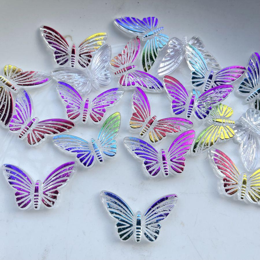 

10 штук бусин-бабочек 24 мм * 40 мм со сквозным отверстием, со случайным смешанным нерегулярным цветным принтом, подходящих для DIY-декора. разноцветный